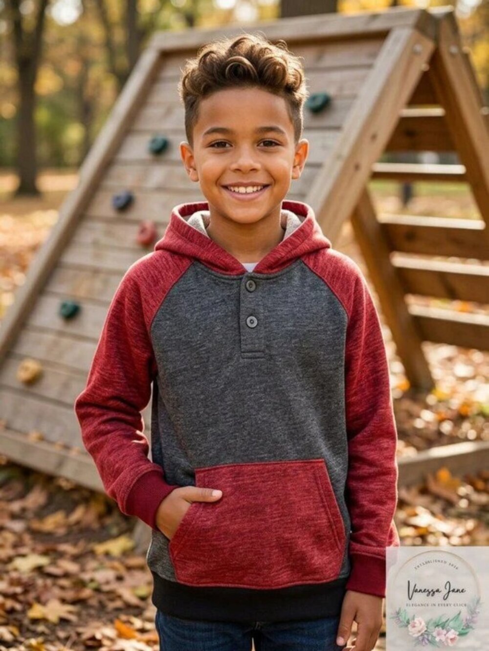 Univibe Big Boys Colorblocked Henley Hoodie, Size Medium